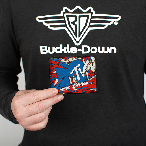 Buckle-Down Bi-Fold Wallet - MTV Music Television Bolts Logo Blue/White/Red