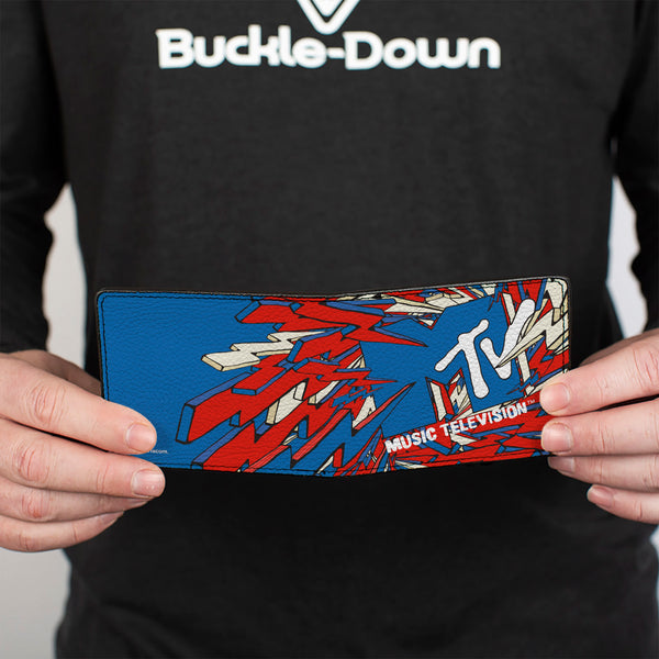 Buckle-Down Bi-Fold Wallet - MTV Music Television Bolts Logo Blue/White/Red