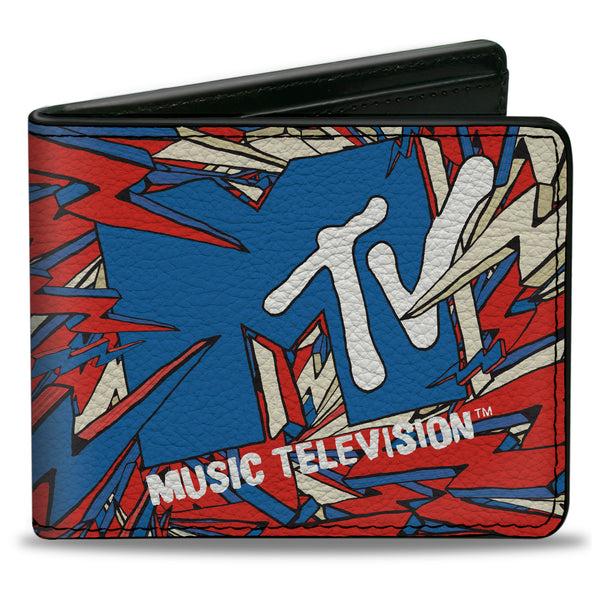 Buckle-Down Bi-Fold Wallet - MTV Music Television Bolts Logo Blue/White/Red