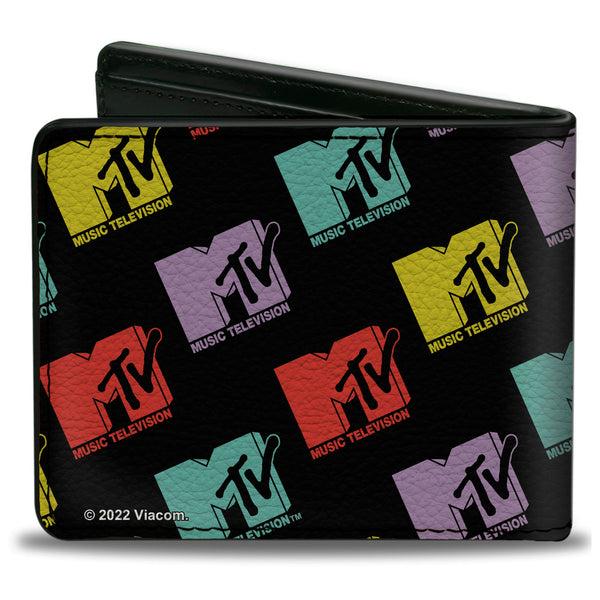 Buckle-Down Bi-Fold Wallet - MTV Music Television Logo Monogram Black/Multi Color