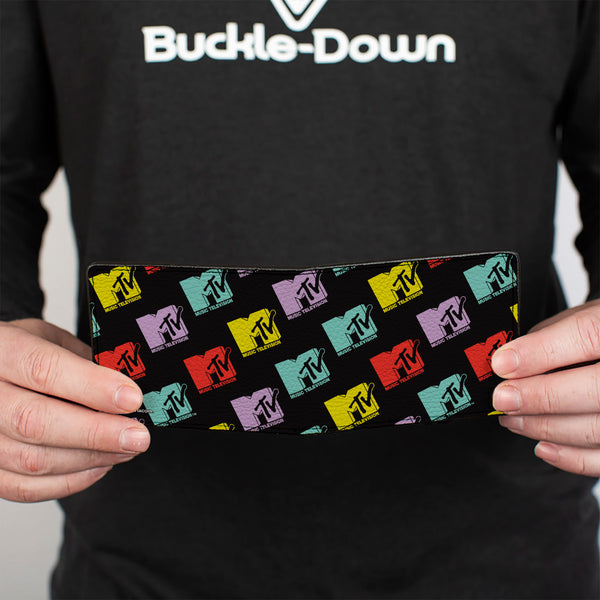 Buckle-Down Bi-Fold Wallet - MTV Music Television Logo Monogram Black/Multi Color