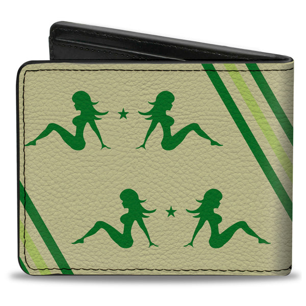 Buckle-Down Bi-Fold Wallet - Mud Flap Girls W Stripes Tan Green Lime Green