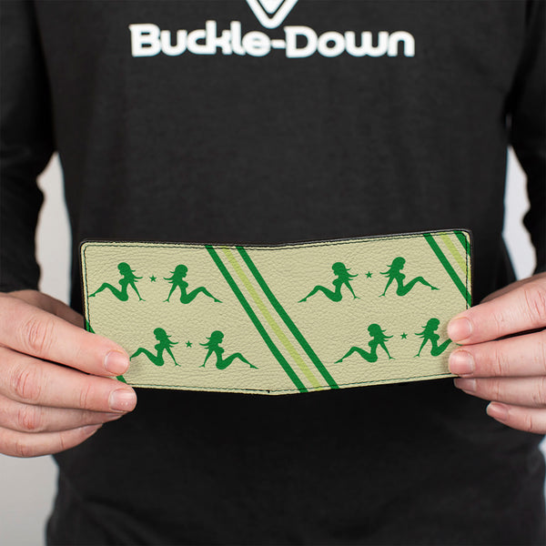 Buckle-Down Bi-Fold Wallet - Mud Flap Girls W Stripes Tan Green Lime Green