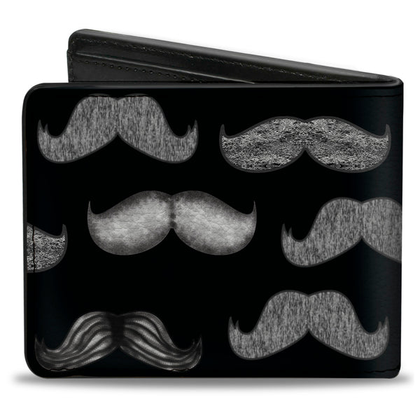Buckle-Down Bi-Fold Wallet - Mustache Sketch Black White