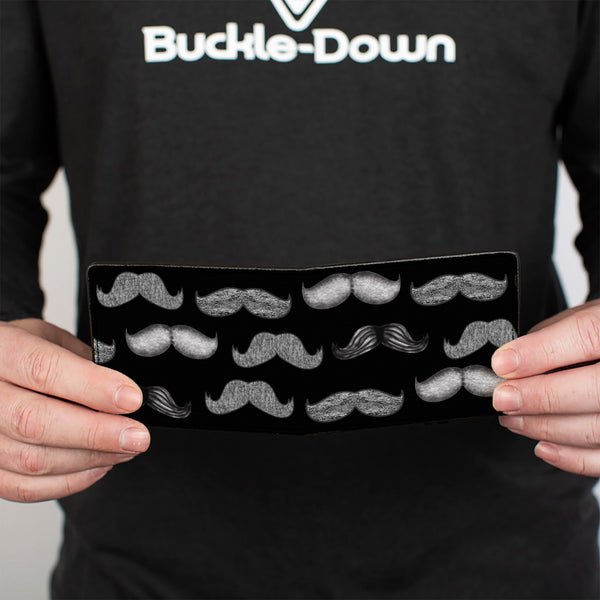Buckle-Down Bi-Fold Wallet - Mustache Sketch Black White