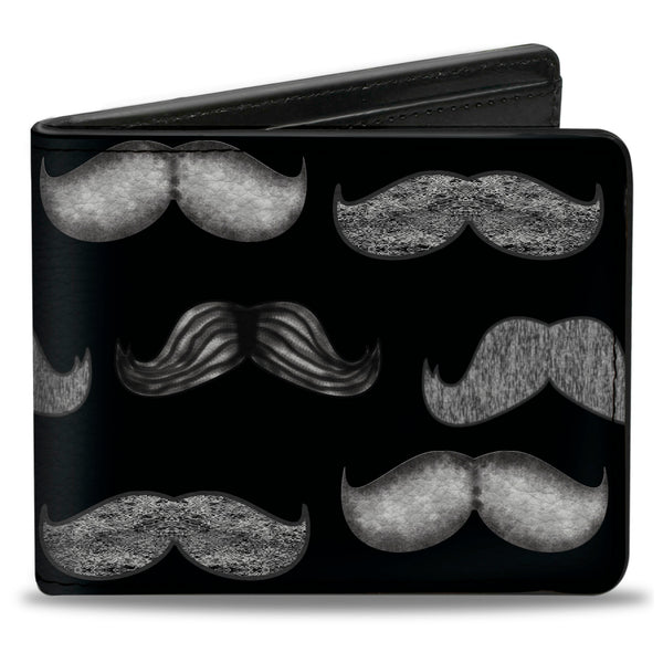 Buckle-Down Bi-Fold Wallet - Mustache Sketch Black White