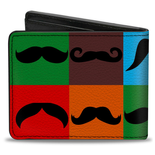 Buckle-Down Bi-Fold Wallet - Mustaches Multi Color Blocks Black