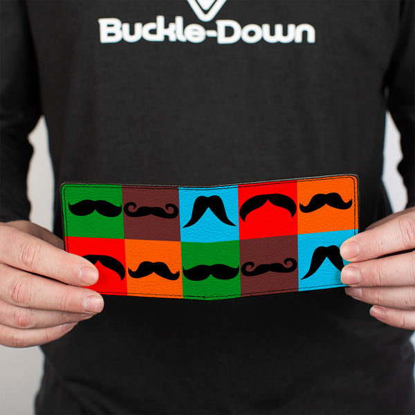 Buckle-Down Bi-Fold Wallet - Mustaches Multi Color Blocks Black