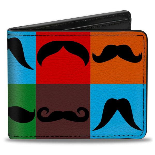 Buckle-Down Bi-Fold Wallet - Mustaches Multi Color Blocks Black