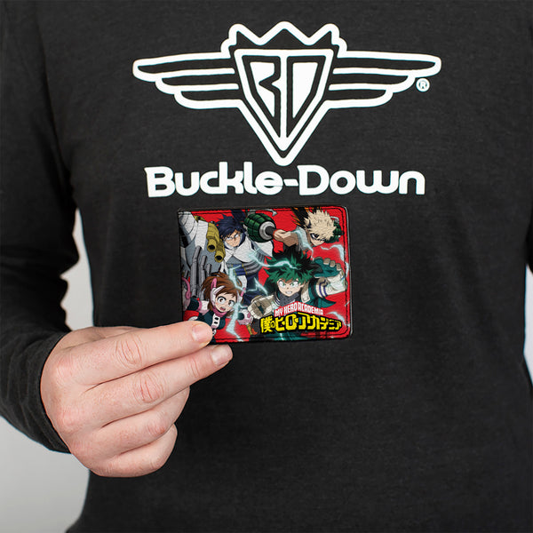 Buckle-Down Bi-Fold Wallet - MY HERO ACADEMIA Eight Character Group Pose And Title Logo Red