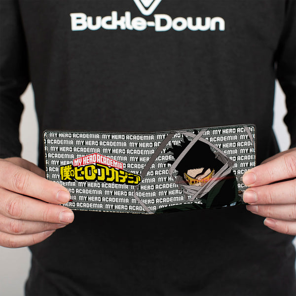 Buckle-Down Bi-Fold Wallet - MY HERO ACADEMIA Eraser Head Pose With Text And Title Logo Black/White