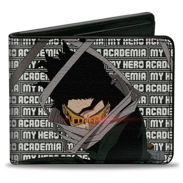 Buckle-Down Bi-Fold Wallet - MY HERO ACADEMIA Eraser Head Pose with Text and Title Logo Black/White