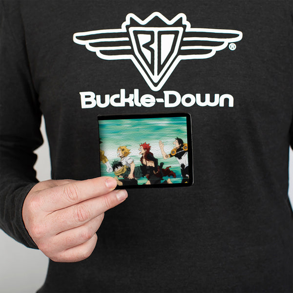 Buckle-Down Bi-Fold Wallet - MY HERO ACADEMIA Five Heroes Running Pose And Title Logo Blues