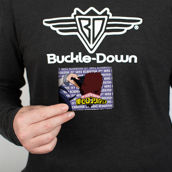 Buckle-Down Bi-Fold Wallet - MY HERO ACADEMIA Midnight Jumping Pose And Title Logo Blue/White