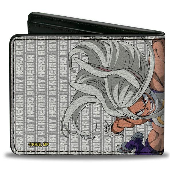 Buckle-Down Bi-Fold Wallet - MY HERO ACADEMIA Rumi Usagiyama Pose With Text And Title Logo Gray/White