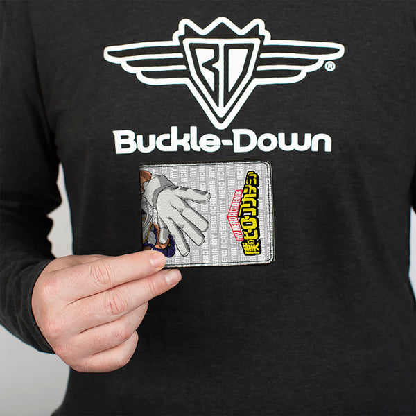 Buckle-Down Bi-Fold Wallet - MY HERO ACADEMIA Rumi Usagiyama Pose With Text And Title Logo Gray/White