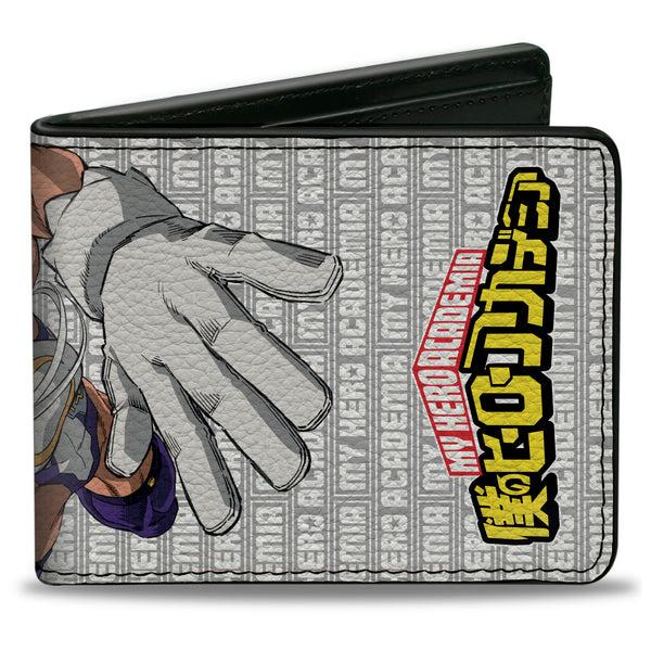 Buckle-Down Bi-Fold Wallet - MY HERO ACADEMIA Rumi Usagiyama Pose with Text and Title Logo Gray/White