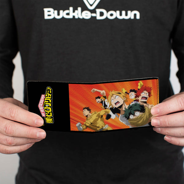 Buckle-Down Bi-Fold Wallet - MY HERO ACADEMIA Six Heroes Attack Pose AndTitle Logo Red/Oranges