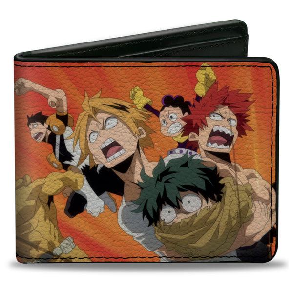 Buckle-Down Bi-Fold Wallet - MY HERO ACADEMIA Six Heroes Attack Pose andTitle Logo Red/Oranges
