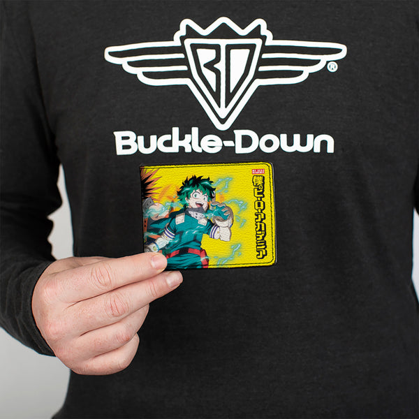 Buckle-Down Bi-Fold Wallet - MY HERO ACADEMIA Three Character Group Pose And Title Logo Yellow