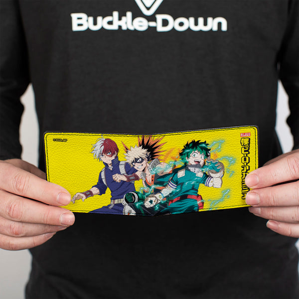 Buckle-Down Bi-Fold Wallet - MY HERO ACADEMIA Three Character Group Pose And Title Logo Yellow
