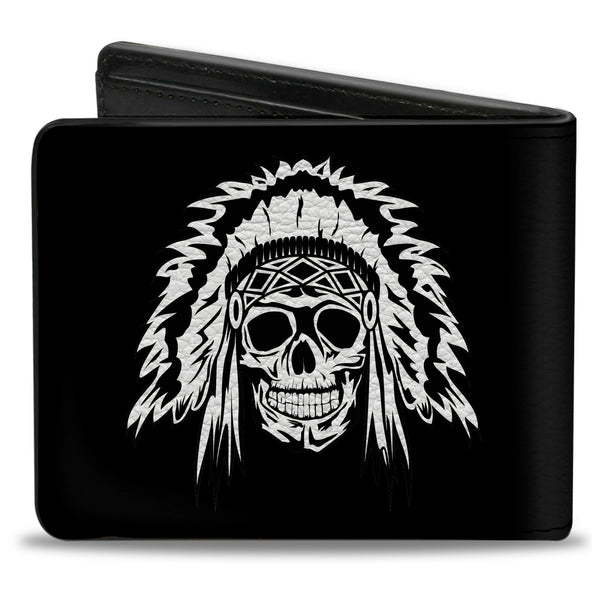 Buckle-Down Bi-Fold Wallet - Native American Skull Black White