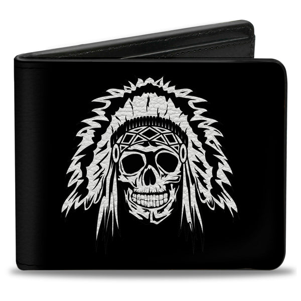 Buckle-Down Bi-Fold Wallet - Native American Skull Black White