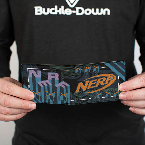 Buckle-Down Bi-Fold Wallet - NERF Logo And Text Collage Black/Blue/Purple/Orange