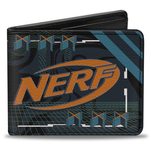 Buckle-Down Bi-Fold Wallet - NERF Logo and Text Collage Black/Blue/Purple/Orange