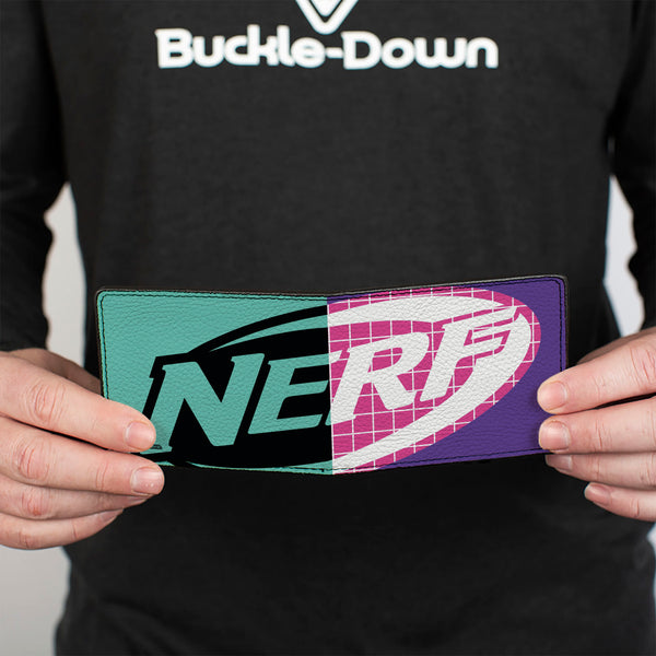 Buckle-Down Bi-Fold Wallet - NERF Logo Grid Split Blues/Black/Pink/White