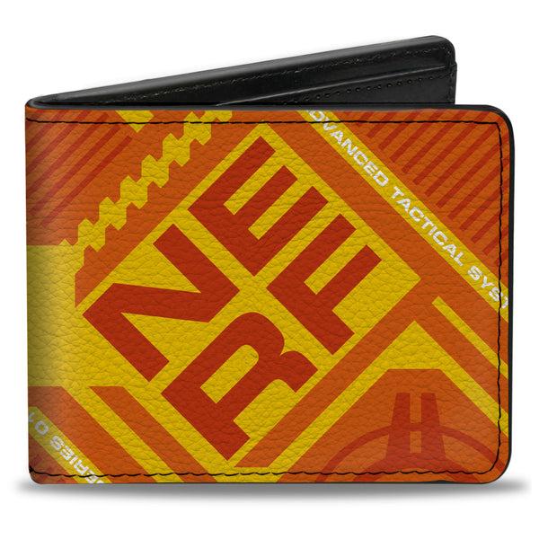 Buckle-Down Bi-Fold Wallet - NERF Text and Target Icon Orange/Red/Yellow