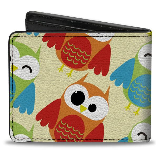 Buckle-Down Bi-Fold Wallet - Owl Eyes Yellow Reds Blues