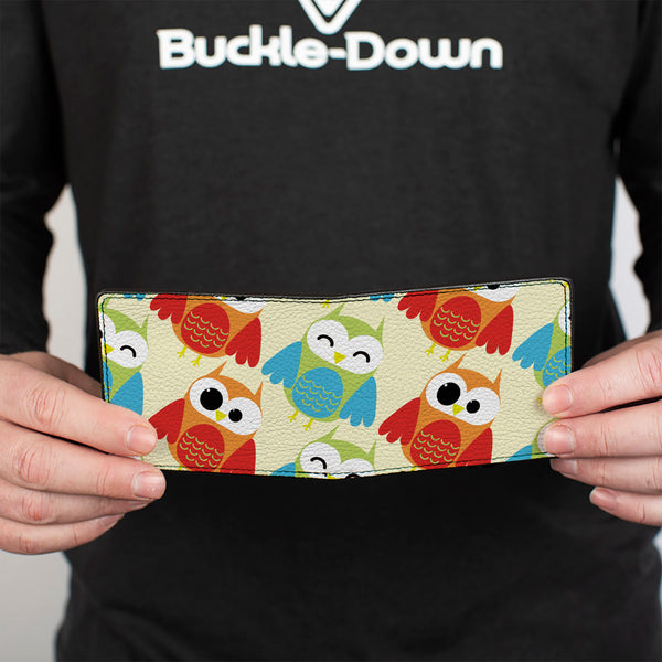 Buckle-Down Bi-Fold Wallet - Owl Eyes Yellow Reds Blues