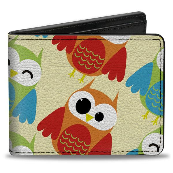 Buckle-Down Bi-Fold Wallet - Owl Eyes Yellow Reds Blues