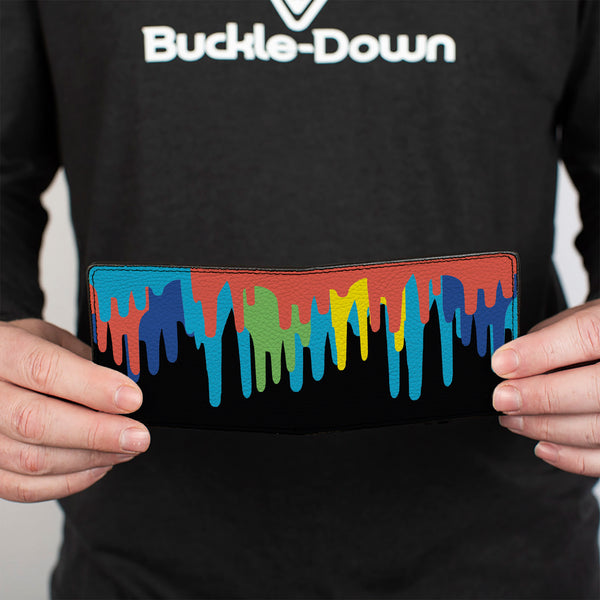Buckle-Down Bi-Fold Wallet - Paint Drips Black Multi Neon