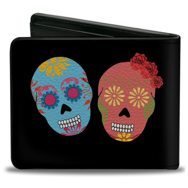 Buckle-Down Bi-Fold Wallet - Painted Sugar Skulls Black Multi Color