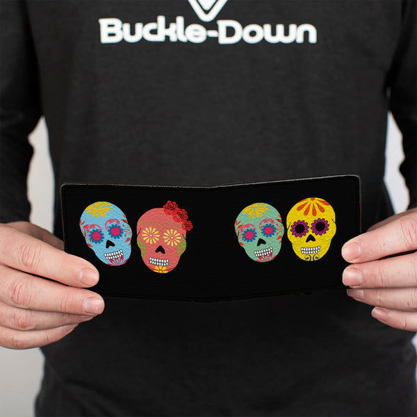 Buckle-Down Bi-Fold Wallet - Painted Sugar Skulls Black Multi Color