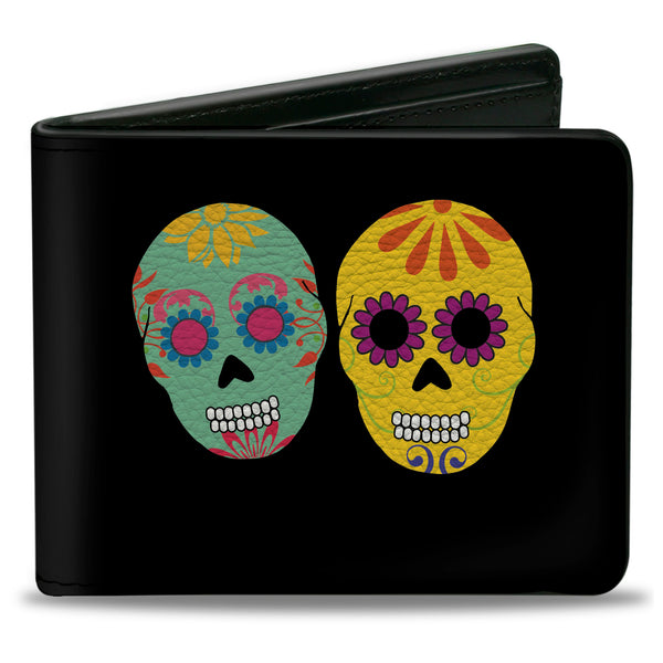 Buckle-Down Bi-Fold Wallet - Painted Sugar Skulls Black Multi Color