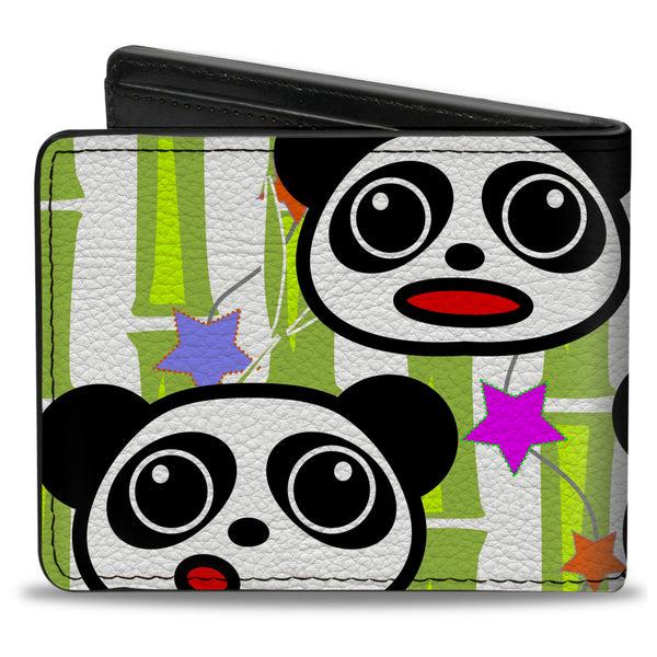 Buckle-Down Bi-Fold Wallet - Panda Bear Cartoon Bamboo White Greens Multi Color