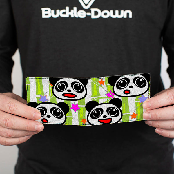 Buckle-Down Bi-Fold Wallet - Panda Bear Cartoon Bamboo White Greens Multi Color