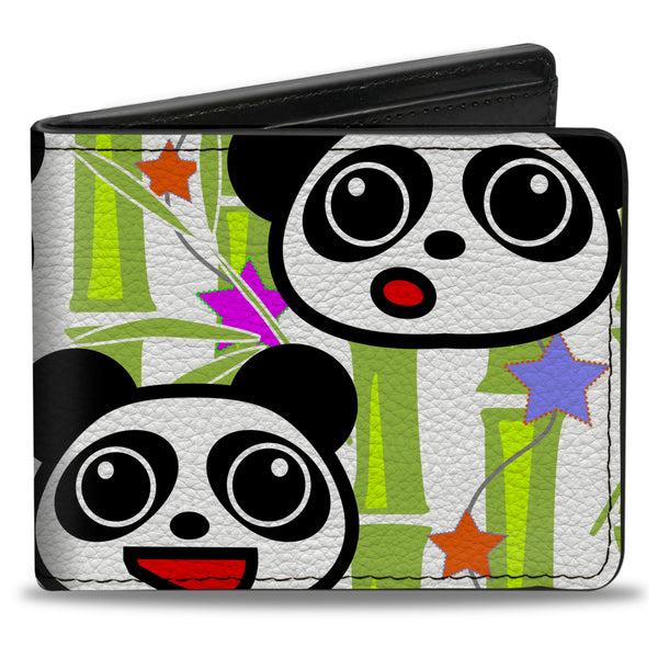 Buckle-Down Bi-Fold Wallet - Panda Bear Cartoon Bamboo White Greens Multi Color