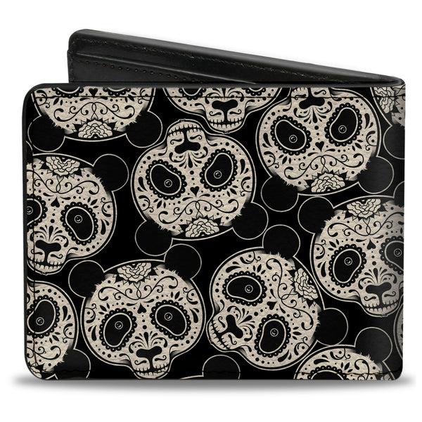 Buckle-Down Bi-Fold Wallet - Panda Bear Sugar Skull Scattered Black White