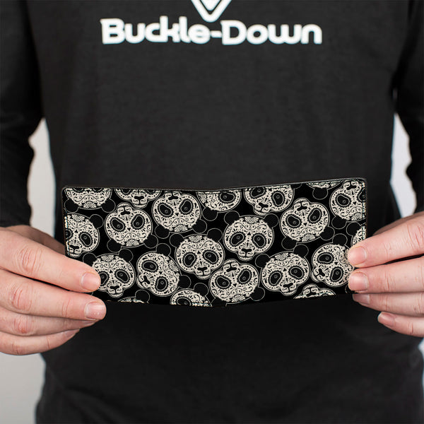 Buckle-Down Bi-Fold Wallet - Panda Bear Sugar Skull Scattered Black White