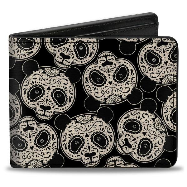 Buckle-Down Bi-Fold Wallet - Panda Bear Sugar Skull Scattered Black White