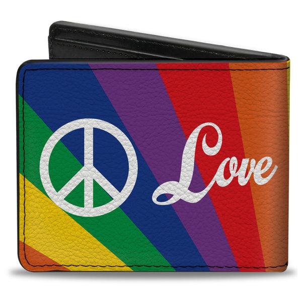 Buckle-Down Bi-Fold Wallet - PEACE And LOVE Rainbow Rays Multi Color White