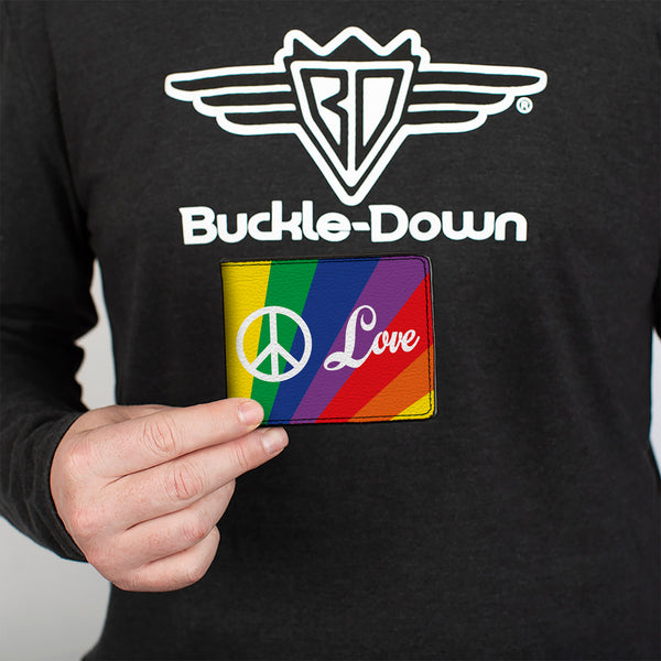 Buckle-Down Bi-Fold Wallet - PEACE And LOVE Rainbow Rays Multi Color White