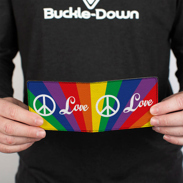 Buckle-Down Bi-Fold Wallet - PEACE And LOVE Rainbow Rays Multi Color White
