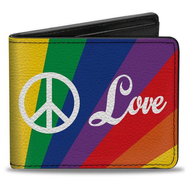 Buckle-Down Bi-Fold Wallet - PEACE and LOVE Rainbow Rays Multi Color White