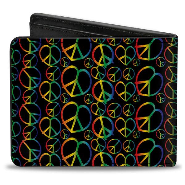 Buckle-Down Bi-Fold Wallet - Peace Heart Black Rainbow Ombre