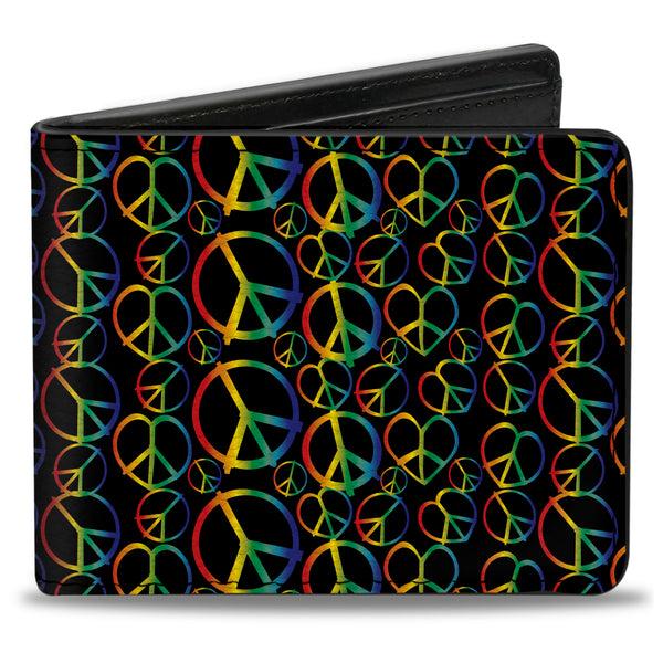 Buckle-Down Bi-Fold Wallet - Peace Heart Black Rainbow Ombre